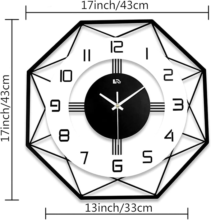 Modern Wall Clock for Bedroom Big Silent Large Decorative Wall Watch for Living Room Decor Black Office Kitchen Non Ticking Metal Indoor Wall Clock 17 Inch