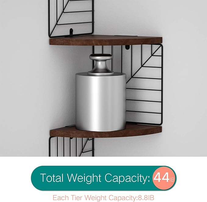 Love-KANKEI Corner Shelf Wall Mount of 5 Tier, Rustic Wood Floating Shelves Wall Shelves for Bedroom Living Room Bathroom Kitchen Office and More Dark Walnut