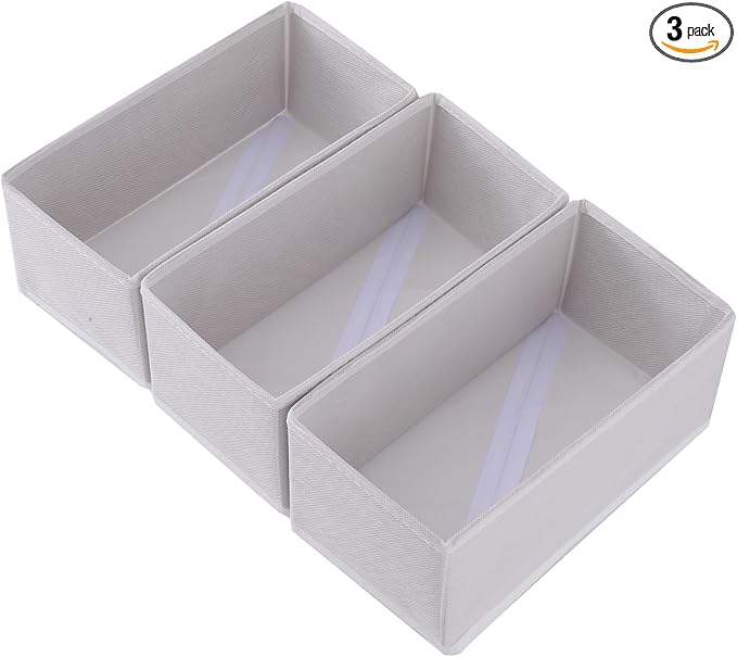 Socks Drawer Organizer Set of 3 Pack Raw White, Underwear Dividers, Closet Cabinet Dresser Wardrobe Storage Boxes for Panties Stockings Leggings