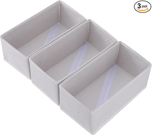 Socks Drawer Organizer Set of 3 Pack Raw White, Underwear Dividers, Closet Cabinet Dresser Wardrobe Storage Boxes for Panties Stockings Leggings