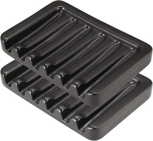 Self Draining Soap Dish, Ceramic Soap Holder for Shower, Vonpri Waterfall Bar Soap Case Saver Tray Sponge Organizer Keep Dry for Bathroom Kitchen Counter Sink (2, Black)