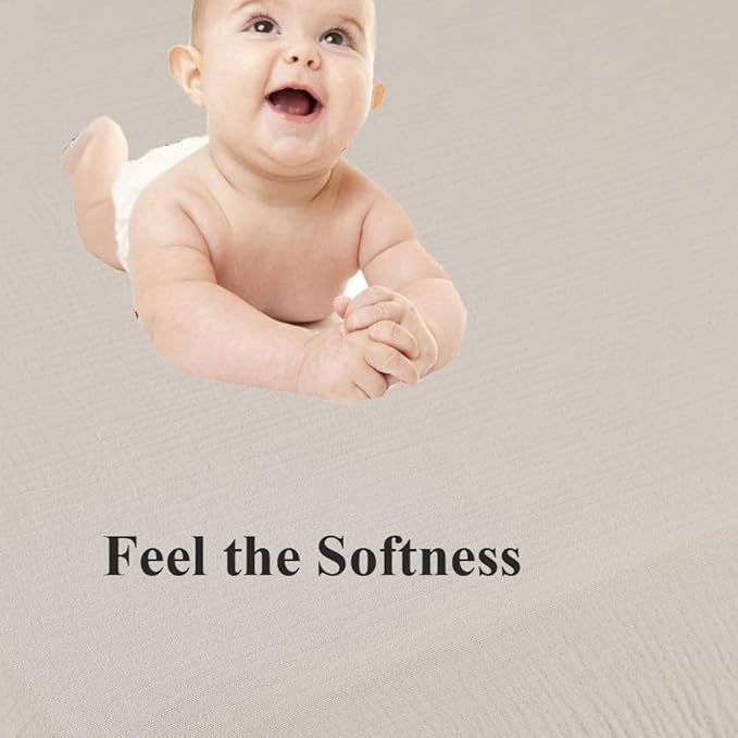 Muslin Travel Crib Fitted Sheets Compatible with Baby Bjorn, Guava Lotus Travel Crib and 24 x 42 Inch Travel Light Playard Mattress Snuggly Soft 100% Cotton Fog & Brown