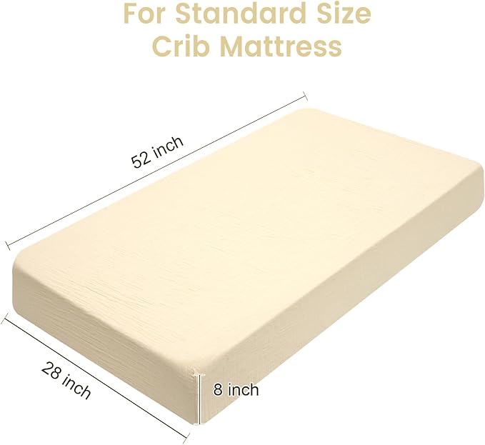 Muslin Crib Sheets for Boys Girls, 2 Pack 100% Cotton Soft Breathable Fitted Baby Sheet Set, 28x52 Inch Fits Standard Crib and Toddler Mattresses, Beige & Ginger