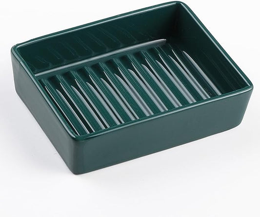 Green Rectangle Ceramic Soap Dish - Modern Hand Soap Holder for Bathroom, Kitchen, Shower, Countertop