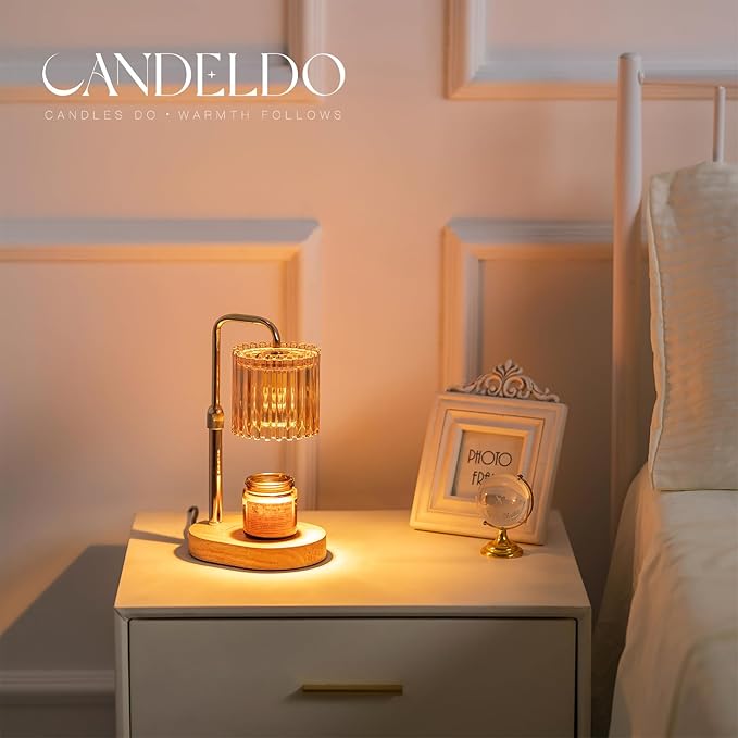 Candle Warmer Lamp with Timer: Gold Candle Warming Lamp with 2 Bulbs Height Adjustable Wax Melt Warmer Dimmable Modern Bedroom Decor Gift for Women