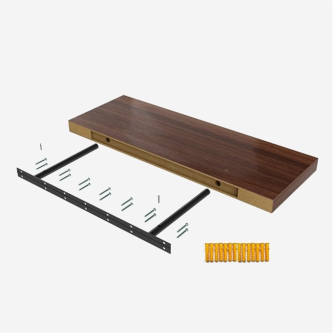 Wall Shelf Set of 1, Red Brown Floating Shelves 36 in W x 12.75 in D x 2 in H, Wooden Floating Wall Shelf with Invisible Brackets for Living Room/Bedroom/Bathroom/Kitchen Storage and Decor