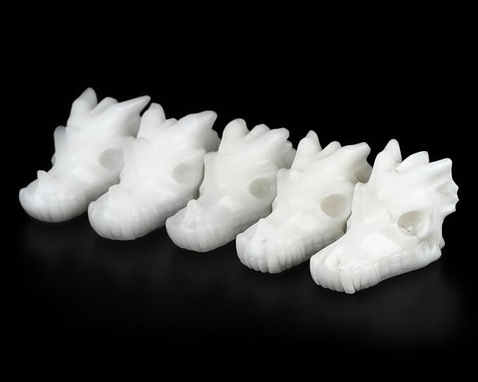 Skullis 2.0" White Jade Hand Carved Crystal Dragon Skull Sculpture, Crystal Healing.1513