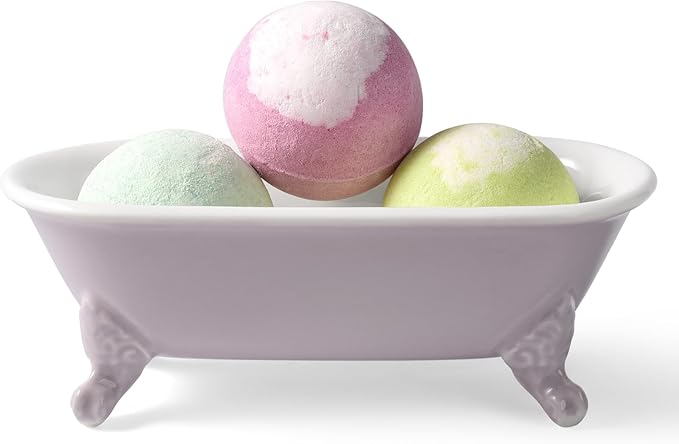 6.5" Ceramic Mini Decorative Clawfoot Bathtub Bar Soap Dish, Kitchen Sponge Holder and Shower Tray for Bathroom, 1 Pack(Lavender)