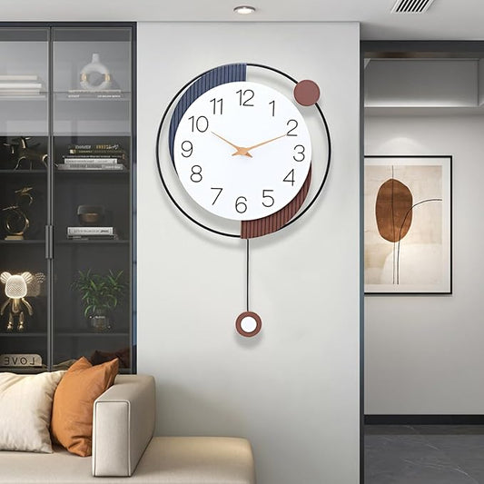 Decorative Silent Quartz Wall Clock with Pendulum, Battery Operated, Large 13x20 inch for Living Room, Kitchen, Home, Bathroom, Bedroom Wall Decor
