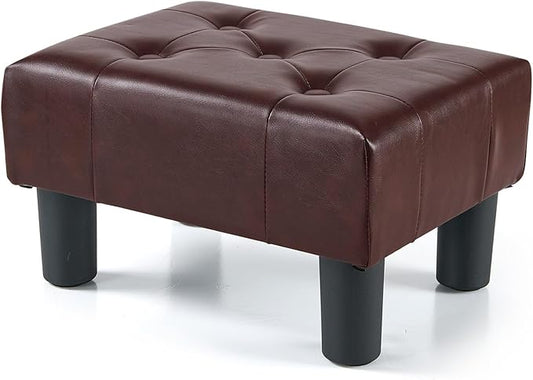 BRIAN & DANY Small Foot Stool, Leather Foot Stools with Legs, Stable Small Footstool for Living Room, Brown