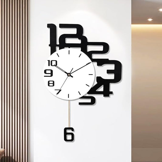 Decorative Wall Clocks with Pendulum, Battery Operated Silent Non-Ticking, Large Wall Clock for Living Room Bedroom Office Kitchen Home Decor,13x20inch