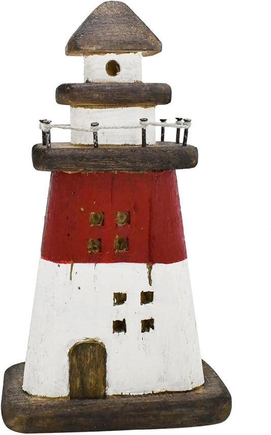 K KILIPES Beach Lighthouse for Bathroom Nautical Home Decor, 7.5" H Wood Light House Sculpture Tabletop Coastal Centerpiece Ocean Decorations