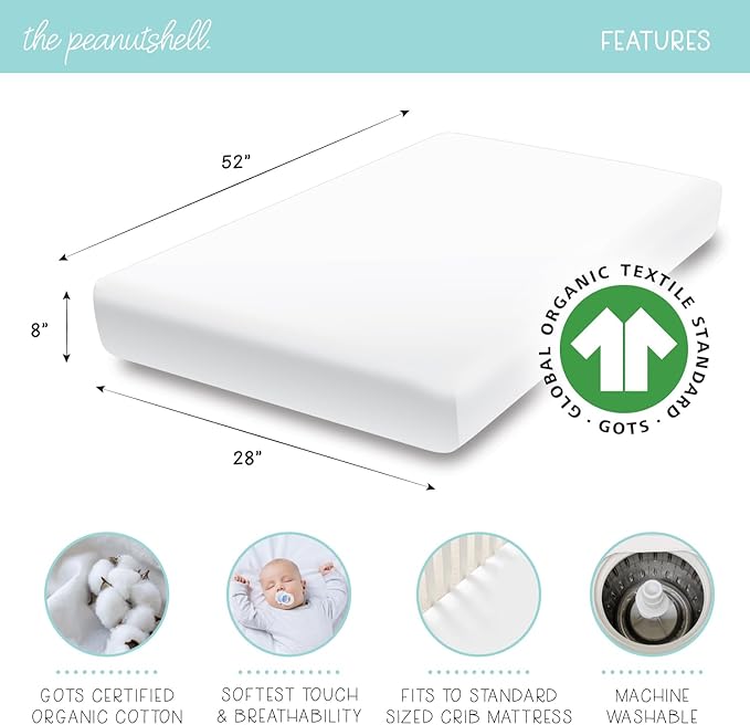 The Peanutshell Organic Crib Sheets for Boys or Girls, Breathable Super Soft 100% Jersey Cotton, Checkered Baby Items, Gender Neutral Nursery Bedding, 4 Pack Set for 28x52 Mattresses, Brown Beige Teal