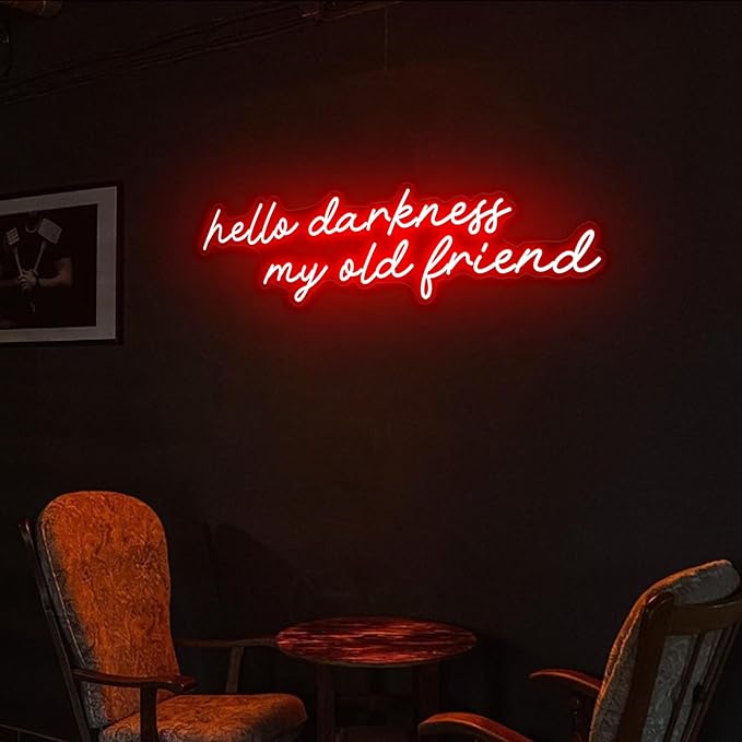 Hello Darkness My Old Friend Neon Sign Bedroom Gothic Aesthetic,Goth Halloween Decor,Above Bed Goth Decor,Gothic Lover Gift for Teens-30" Red