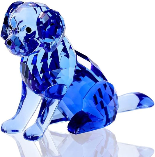 Crystal Dog Figurine Faceted Glass Puppy Statue Blue Labrador Ornament Animal Collectible Sculpture Handscraft Paperweight Home Decor