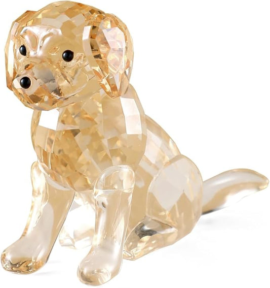 Crystal Dog Figurine Faceted Glass Puppy Statue Gold Labrador Ornament Animal Collectible Sculpture Handscraft Paperweight Home Decor