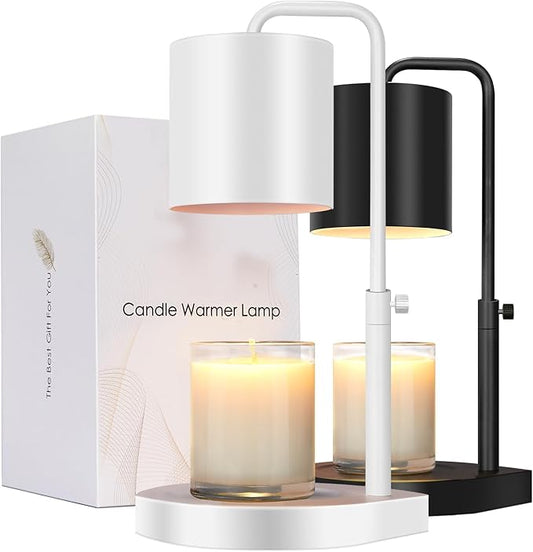 Candle Warmer Lamp Adjustable Height Dimmable Candle Lamp Warmer with Timer Compatible with Large Jar Candles No Flame Scented Candle Wax Warmer with 2 Bulbs White