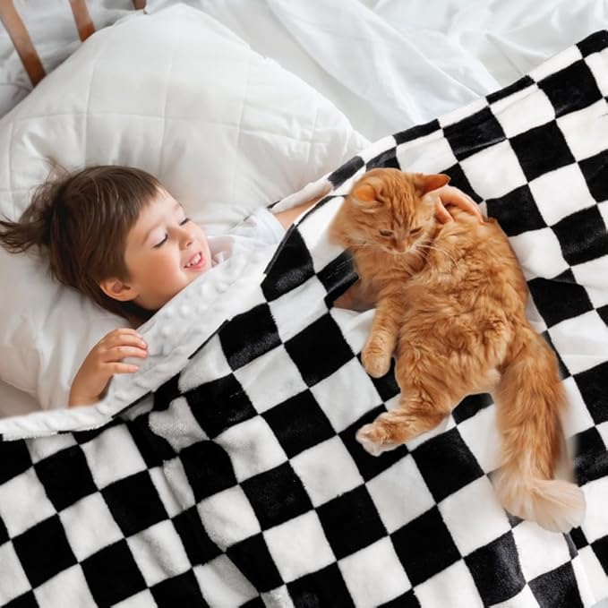 Soft Checkered Baby Blankets for Unisex Girls or Boys Breathable Gender Neutral Nursery Double Layer Blankets with Dotted Backing for Newborn Toddlers (30??X 40??