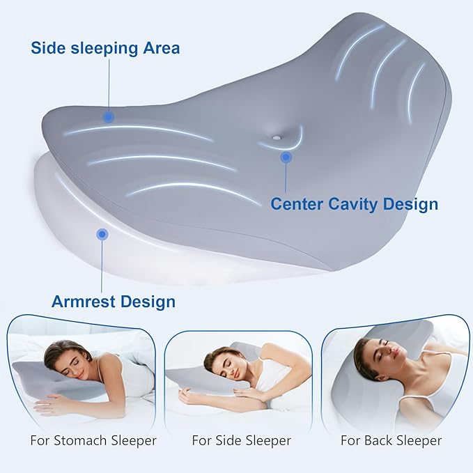 Cervical Neck Pillow, Memory Foam Pillows for Neck Pain Relief, Ergonomic Neck Support Pillow for Sleeping, Cooling Shark Tail Contour Bed Pillows for Side, Back & Stomach Sleepers