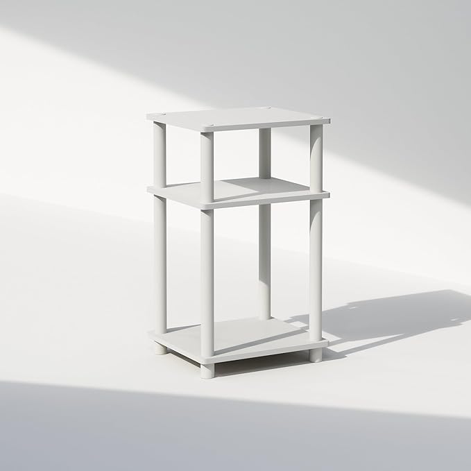 Furinno Just 3-Tier Turn-N-Tube End Table, 1-Pack, White/White