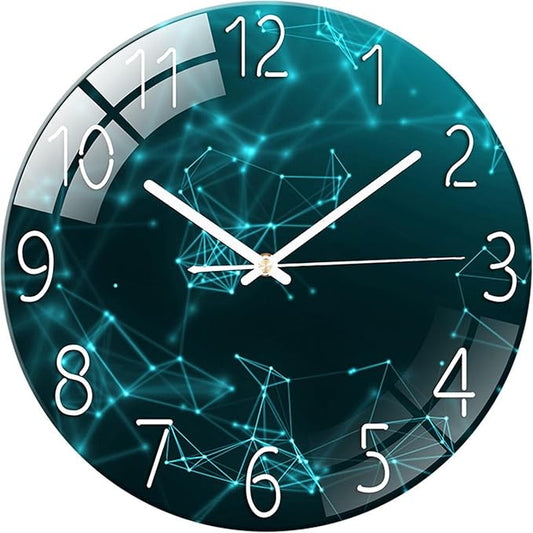 Ergocar Glass Wall Clock Silent Scanning Mechanical Round Glass Wall Clock, Suitable for Living Room, Kitchen, Office.
