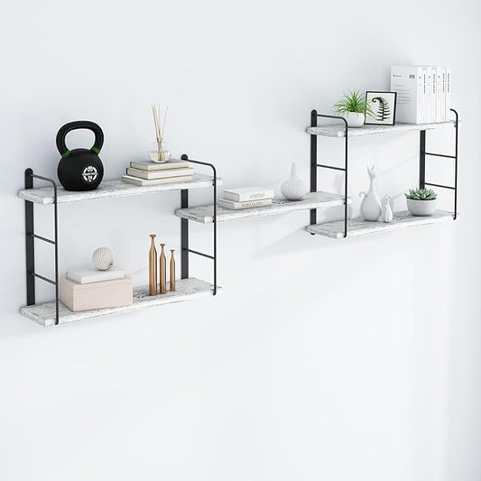 Wall Mounted Floating Shelves, Wall Shelves, Rustic Wall Decor Wood Shelves for Bedroom, Living Room, Bathroom and Kitchen Storage, Easy Installation (5, Washed White)