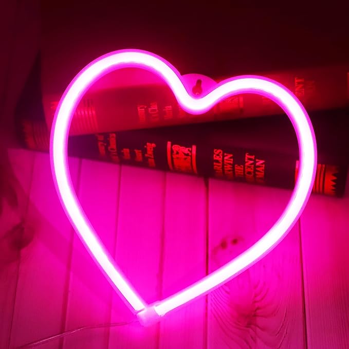 Pink Heart Neon Signs for Wall Deacor, LED Heart Lamp Battery Operated/USB Love Neon Lights for Bedroom, Mother's Day, Christmas, Valentine's Day Decorations-Pink