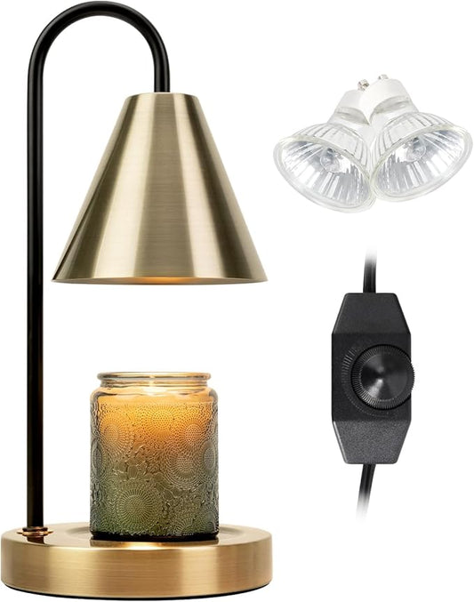 Candle Warmer Lamp,Electric Candle Warmer with Dimmable Light,Scented Wax Melter,No Smoke,Compatible with Various Jar,with 2 Light Bulbs,Home Decor-Bronze