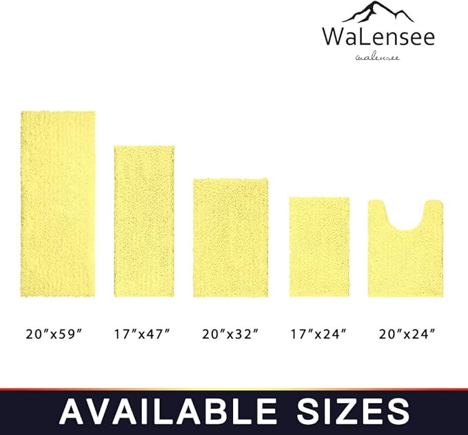 Walensee Bathroom Rug Non Slip Bath Mat (24x17 Inch Yellow) Water Absorbent Super Soft Shaggy Chenille Machine Washable Dry Extra Thick Perfect Absorbant Best Small Plush Carpet for Shower Floor