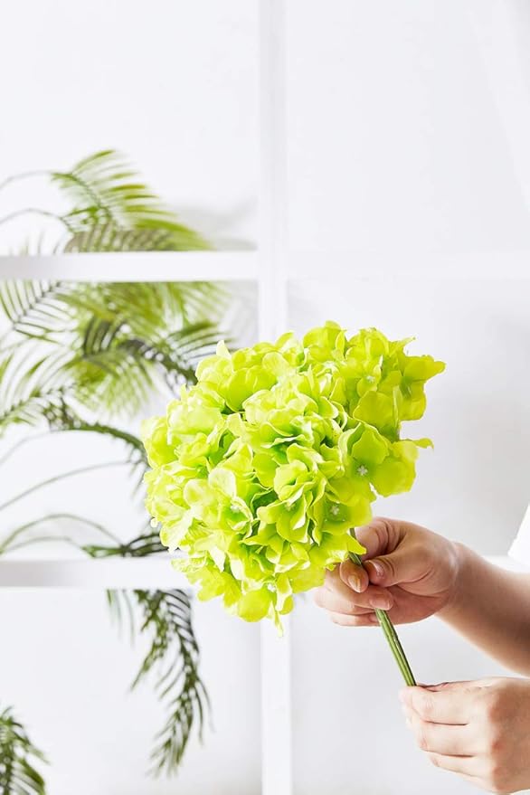 Artificial Hydrangea Flower Heads Hydrangea Silk Flowers Head for Wedding Centerpieces Bouquets DIY Floral Decor Home Decoration,Pack of 10 with Log Stems -Color (Green)