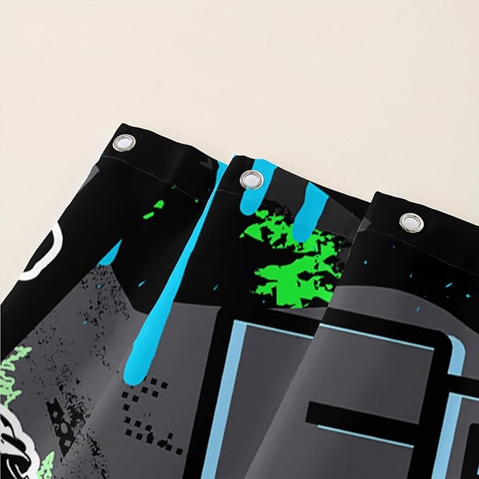 AILONEN Boys Motocross Hip Hop Shower Curtain,Dirt Bike Racer Waterproof Bath Curtain,Motorcycle Sport Curtain for Kids Men,Colorful Cartoon Shower Curtain 60" W x 72" H