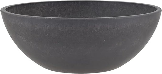PSW Pot Collection M30DC 12-inch Plastic/Stone/Wood Composite Low Bowl Planter – No Drainage Hole (Drillable), Shallow Indoor/Outer Pot for Succulents, Bonsai, Fairy Gardens, Herbs, Dark Charcoal