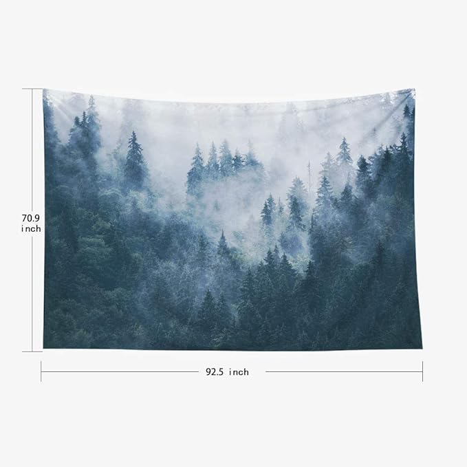 EMMTEEY Tapestry Wall Hanging, Tapestries Décor Living Room Bedroom for Home Inhouse by Printed 92.5X70.9 Inches for Misty Foggy Mountain Landscape Fir in Hipster Vintage Retro Style