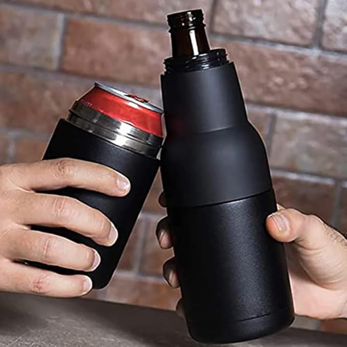 3 in 1 Beer Bottle and Can Cooler, Vacuum Insulated Double Walled Stainless Steel Cooler with Beer Opener, 12 oz Slim Can Insulator Holder (Rose red)