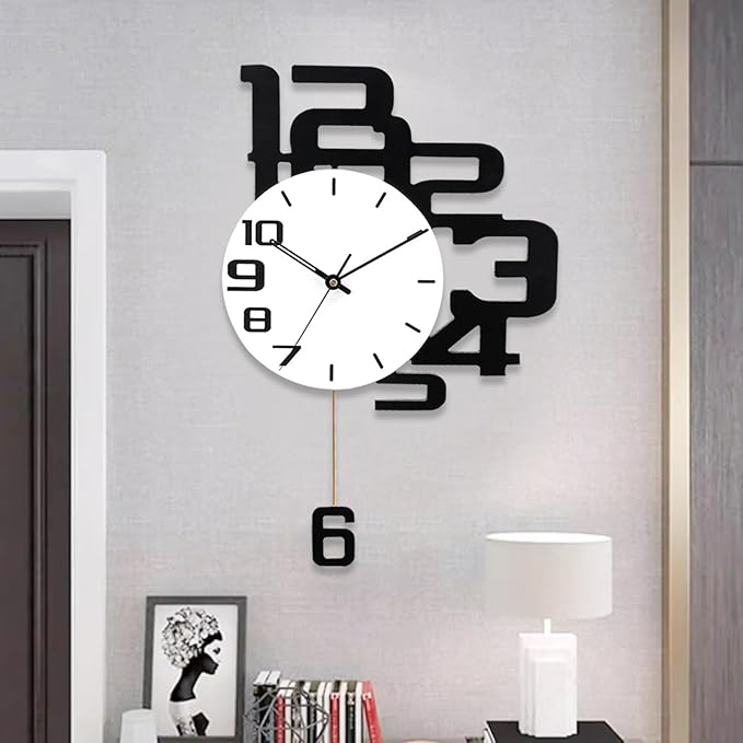 Decorative Wall Clocks with Pendulum, Battery Operated Silent Non-Ticking, Large Wall Clock for Living Room Bedroom Office Kitchen Home Decor,13x20inch