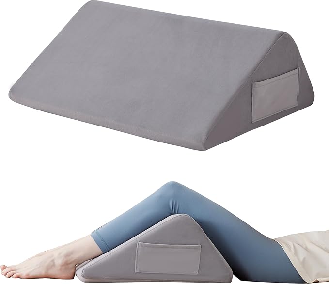 Knee Wedge Pillow, 8" Wedge Pillow for Knee Pain Relief, Premium Memory Foam Knee Pillow for Back Sleeping, Triangle Wedge Pillow for Leg Elevation, Back Pain, Sciatica, Hip Support, Velvet