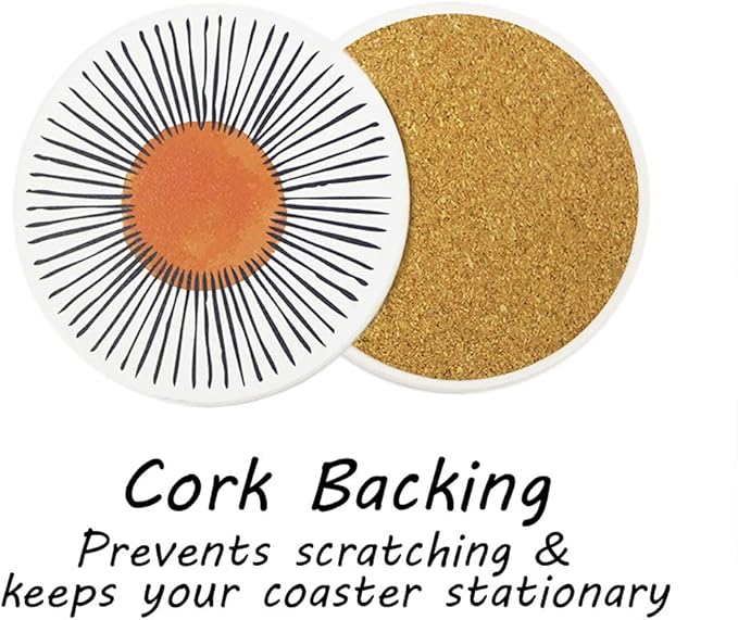 AD Set of 6 Coasters for Drinks Absorbing Round Ceramic Stone Coaster with Cork Base Tabletop Protection Mat for Mugs and Cups,Office,Kitchen (Colorful with Rose Gold Holder)