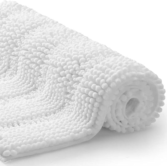 Bath Mat for Bathroom Ultra-Soft Machine Washable Rugs for Shower Room with Non-Slip Backing Shaggy Absorbent Luxury Chenille Bath Rug Perfect for Tub Sink Bedroom Door (24"x36", Pure White)
