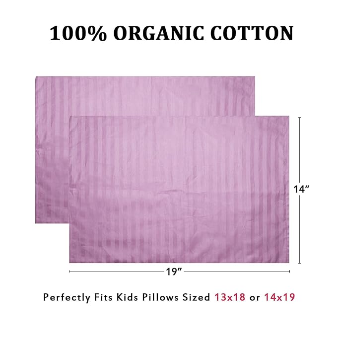 Toddler Pillowcases Set of 2, Hypoallergenic 14x19 Pillow Cover Fits Pillows Sized 13x18 or 14x19, 100% Soft Cotton Envelope Closure Kids Pillowcase for Sleeping, Machine Washable, Pink Stripe