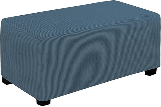 Easy-Going Stretch Ottoman Cover Folding Storage Stool Furniture Protector Soft Rectangle Slipcover with Elastic Bottom (Ottoman Large, Bluestone)