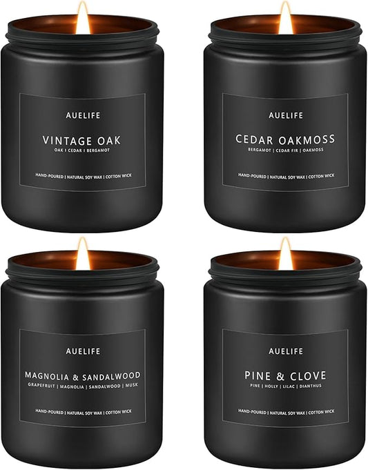 Scented Candles Set | Masculine Candle for Father's Day, Soy Candles Gifts for Men, Home Scented - 4 Pack Aromatherapy Candle - Scent of Vintage Oak/Cedar Oakmoss/Magnolia & Sandalwood/Pine & Clove