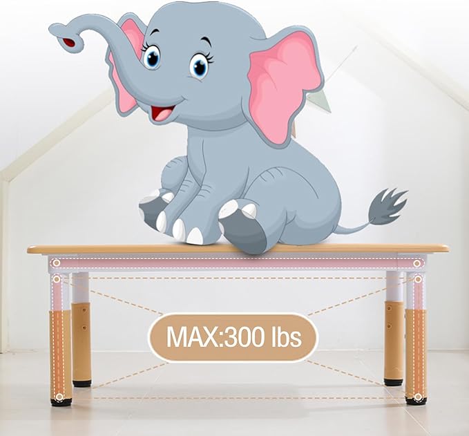 Kids Table and 6 Chair Set - Height Adjustable, Multifunctional Desk, Ergonomically Designed Chairs, Max 300lbs, for Ages 2-10, Classroom, Daycares, Home