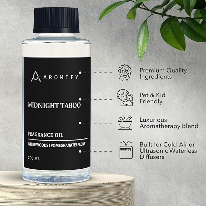 Midnight Taboo Fragrance Oil 6.7 Fl Oz (200 mL), Inspired by The Aria Hotel, Scent Diffuser Oil with Lemon, Pomegranate & Peony, Diffuser Oil for Home, Spa & Office, Pure Aroma Ingredients