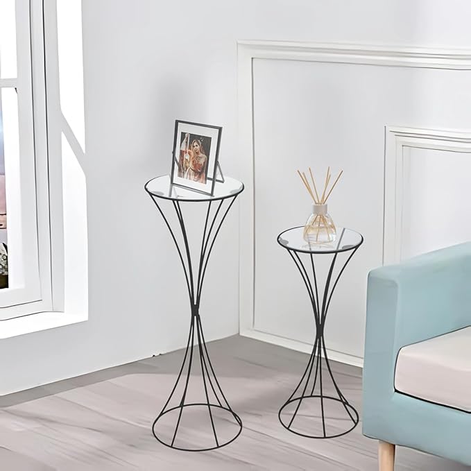 3PCS Hourglass Black Plant Stand Flower Stand for Party, Tall Metal Pedestal Stands for Display Decoration Birthday Wedding Living Room Patio Decor Backdrop