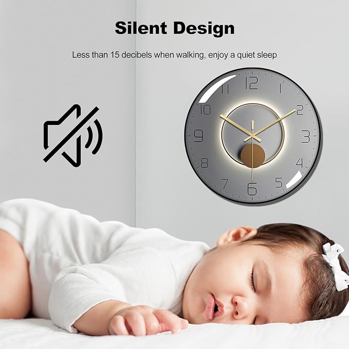 ErgoCar Silent Modern Art Deco Metallic Wall Clock - Non-Ticking & Suitable for Living Room & Bedroom