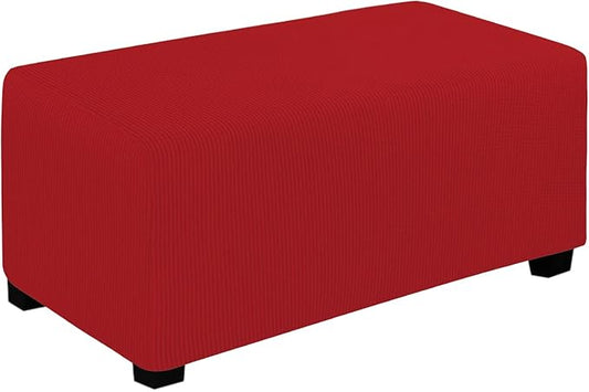 Easy-Going Stretch Ottoman Cover Folding Storage Stool Furniture Protector Soft Rectangle Slipcover with Elastic Bottom (Ottoman X-Large, Christmas Red)