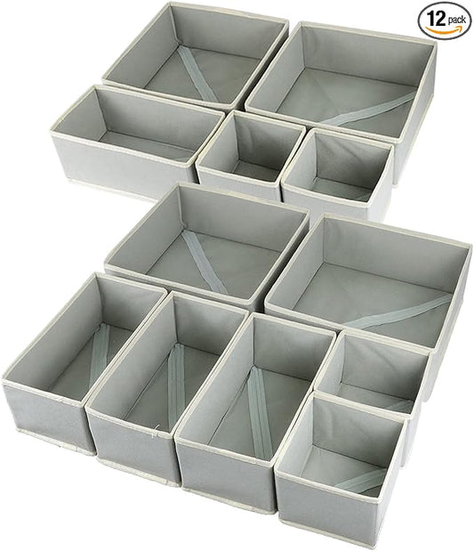 12 Pack Drawer Organizer for Clothing, Foldable Cloth Drawer Dividers Storage Bins, Clothes Drawer Organizer for Underwear,Folded Clothes,Baby Clothing,Socks,Bra,Towels,Ties