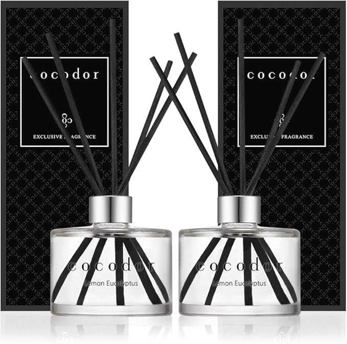 COCODOR Signature Reed Diffuser Set/Lemon Eucalyptus / 6.7oz /2 Pack/Home Fragrance Diffuser, Oil Scent Diffuser for Bathroom Shelf Decor