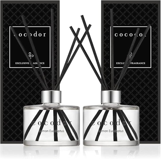 COCODOR Signature Reed Diffuser Set/Lemon Eucalyptus / 6.7oz /2 Pack/Home Fragrance Diffuser, Oil Scent Diffuser for Bathroom Shelf Decor