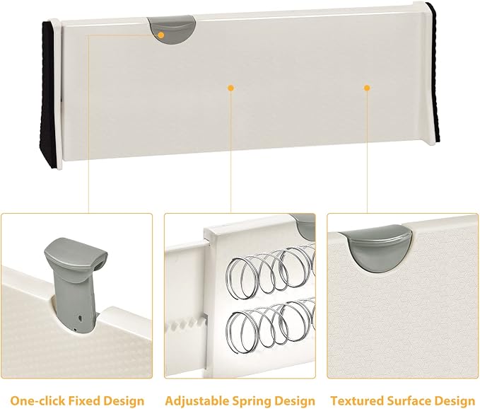 JONYJ Drawer Dividers Organizer 6 Pack, Adjustable Separators 4" High Expandable from 11-17" for Bedroom, Bathroom, Closet, Clothing, Office, Strong Secure Hold, Foam Ends, Locks in Place
